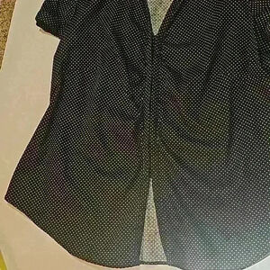 Alfani Women's top blouse short sleeve sz 16W polka dot mandarin collar casual